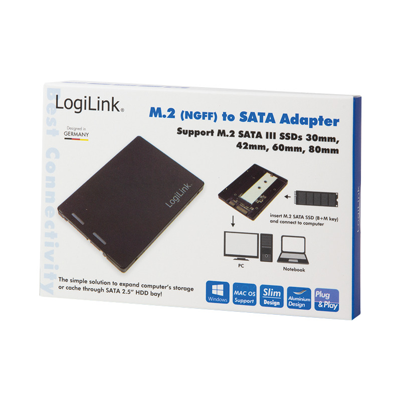 LogiLink AD0019 M.2 NGFF S-ATA III 2,5 Zoll SSD zu S-ATA Adapter B+M Key kompatibel Schwarz 