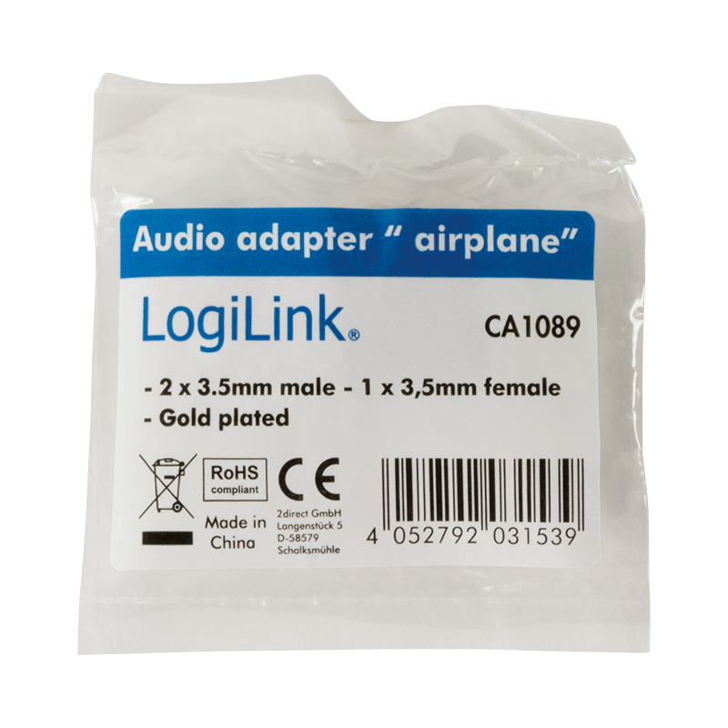 4x LogiLink Flugzeugadapter Audio Kopfhörer Adapter Flugzeug Klinke 3,5mm CA1089 