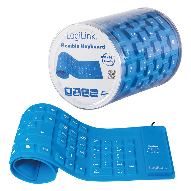LOGILINK Flexible Silikon-Tastatur kabelgebunden weiß