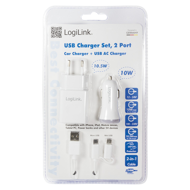 LogiLink USB-Ladegeräte-Set, 2-teilig, je 2x USB-Kupplung PA0137