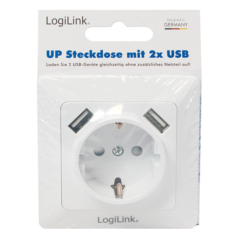 LogiLink Unterputz-Steckdose, weiß, mit 2x USB-Port PA0162 bei   günstig kaufen