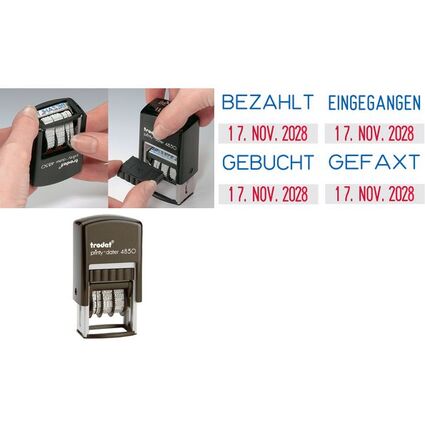 trodat Datumstempel Printy Dater 4850L "BEZAHLT", blau/rot