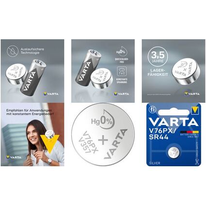 VARTA Silber-Oxid Knopfzelle V76PX (SR44), 1,55 Volt