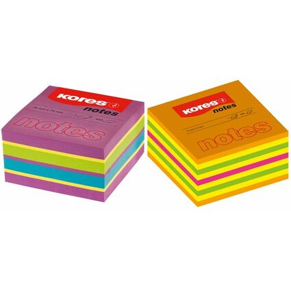 Kores Haftnotizen Wrfel, 75 x 75 mm, neonfarben, 5-farbig