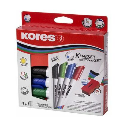 Kores Whiteboard-Marker Set, 4 Marker + Tafellscher