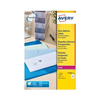 AVERY Etiquette d'adresse, 63,5 x 38,1 mm, transparent