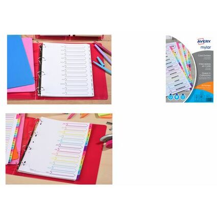 AVERY Intercalaires Mylar, mensuel, 12 touches, carte, A4