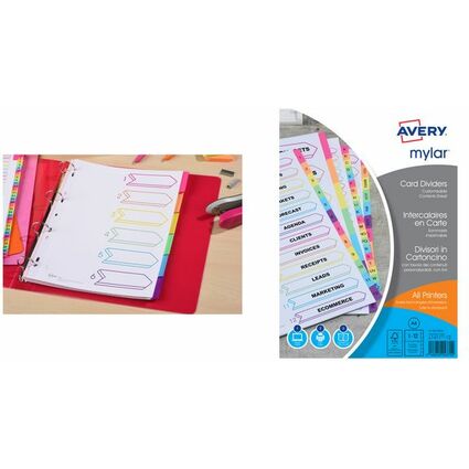 AVERY Intercalaires Mylar, carte, 6 touches neutres, A4