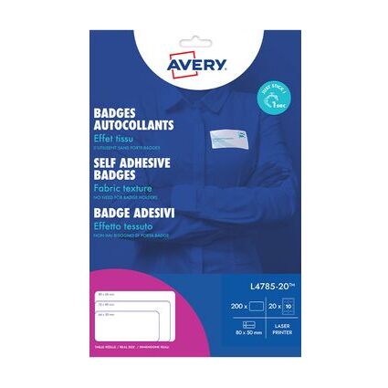 AVERY Badges autocollants, 80 x 50 mm, blanc / liser bleu