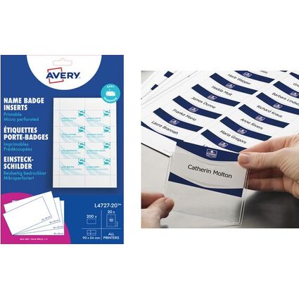 AVERY Inserts imprimables pour badges, 54 x 90 mm, blanc