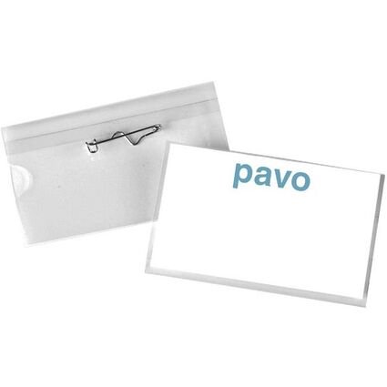 pavo Namensschild, mit Wellennadel, 54 x 90 mm, transparent