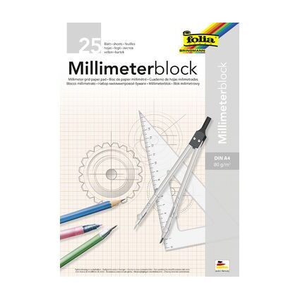 folia Millimeterpapier-Block, DIN A4, 80 g/qm, 25 Blatt