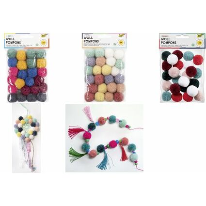 folia Woll-Pompons "Pastell", 24 Stck, farbig sortiert