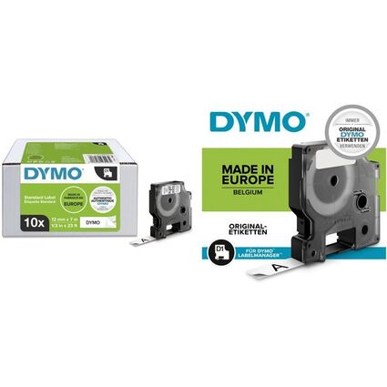 DYMO D1 Schriftbandkassette schwarz/wei, 12 mm x 7 m, 10er