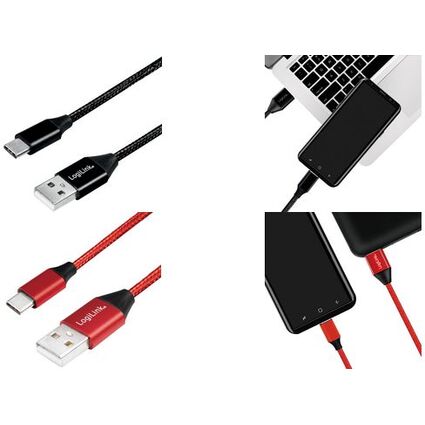 LogiLink USB 2.0 Kabel, USB-A - USB-C Stecker, 1,0 m, rot