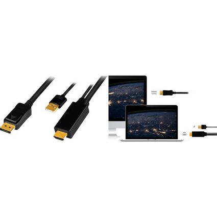 LogiLink HDMI-Kabel, HDMI-A + USB-A - DisplayPort Stecker