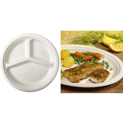 PAPSTAR Zuckerrohr-Teller "pure", rund, 260 mm, 3-geteilt
