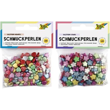 folia Schmuckperlen "Glittery Hearts", glatt/geprgt