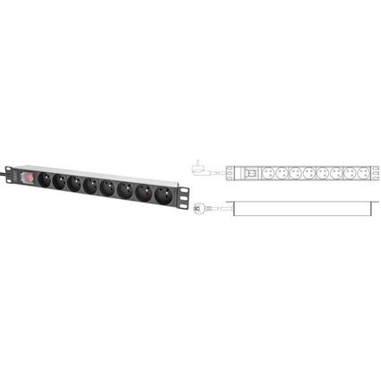 DIGITUS 19" Steckdosenleiste, 8-fach, 1 HE, mit Schalter