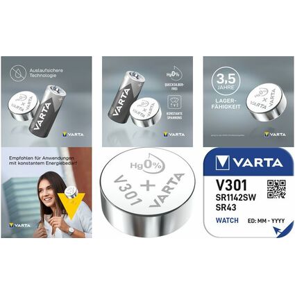 VARTA Silber-Oxid Uhrenzelle, V329, 1,55 Volt, 37 mAh