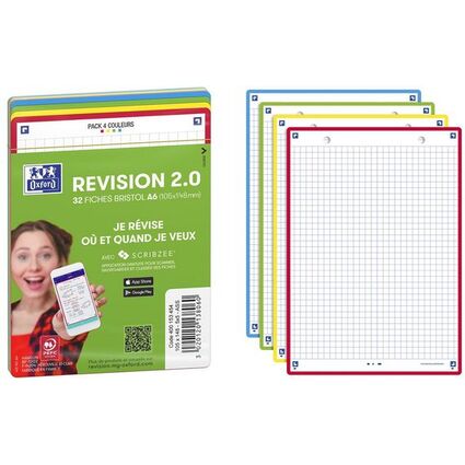 Oxford Fiches bristol REVISION 2.0, A6, bord de couleur