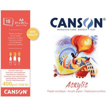 CANSON Zeichenpapierblock "Acrylic", 300 x 400 mm, 400 g/qm