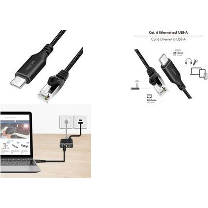 LogiLink USB 3.2 Ethernet-Kabel, USB-C - RJ45 Stecker, 10 m