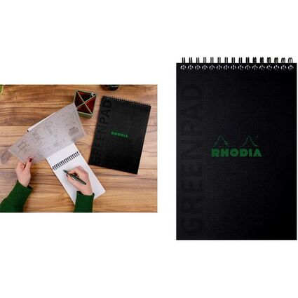 RHODIA Spiralnotizblock GREENPAD, DIN A5+, liniert, schwarz