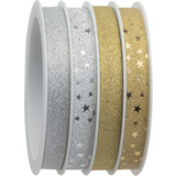 CACTUS Geschenkband-Multispule, 4-fach, Glitter, gold/silber
