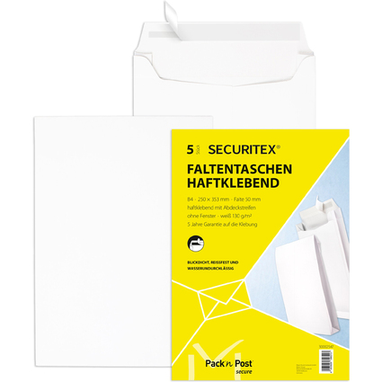 SECURITEX Faltenversandtasche B4, ohne Fenster, wei