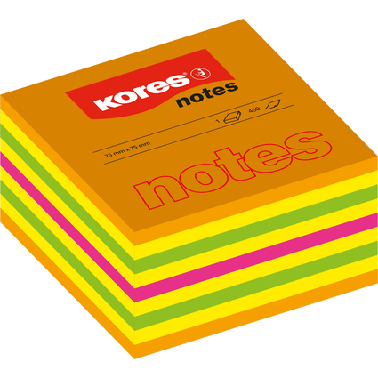 Kores Haftnotizen Wrfel, 75 x 75 mm, neonfarben, 5-farbig