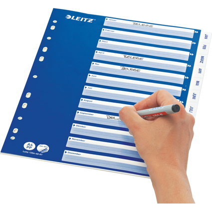 LEITZ Kunststoff-Register, Monate, A4, Jan.-Dez., PP, wei