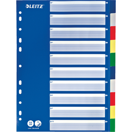 LEITZ Kunststoff-Register, blanko, A4, 10-teilig, farbig