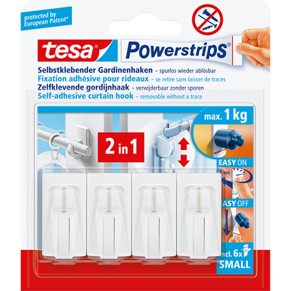 tesa Powerstrips Vario-Gardinenhaken, wei