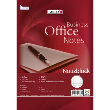 LANDR Spiralnotizblock, DIN A4, 40 Blatt, kariert