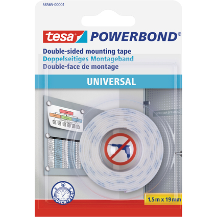 tesa Powerbond Montageband Universal, 19 mm x 1,5 m, wei