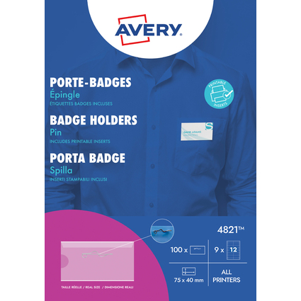AVERY Namensschild mit Wellennadel, 75 x 40 mm