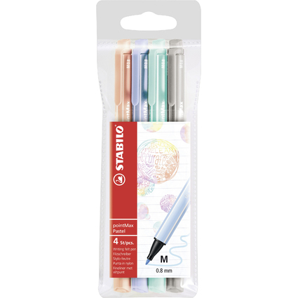 STABILO Fasermaler pointMax, 4er Kunststoff-Etui, Pastell