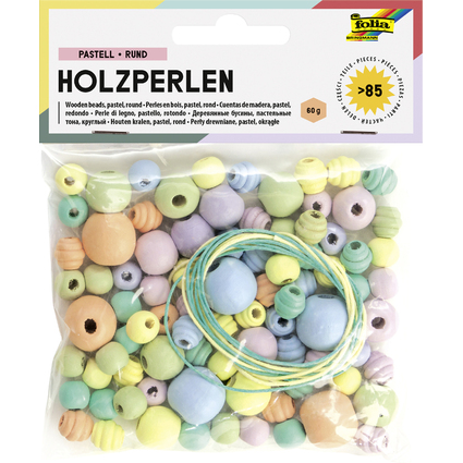 folia Holzperlen "Pastell", rund, 4 Gren sortiert