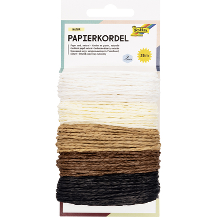 folia Papierkordel NATUR, 5 m, farbig sortiert