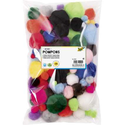 folia Pompons, 100 Stck, Gren und Farben sortiert