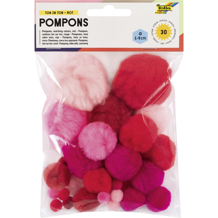 folia Pompons, 30 Stck, TON IN TON MIX Rot