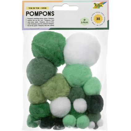 folia Pompons, 30 Stck, TON IN TON MIX Grn