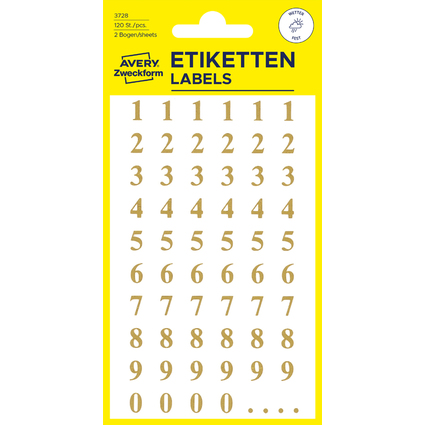 AVERY Zweckform Zahlen-Sticker, 0-9 + Punkte, gold