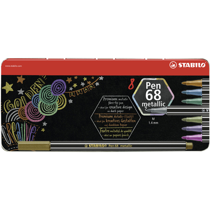 STABILO Fasermaler Pen 68 metallic, 8er Metalletui