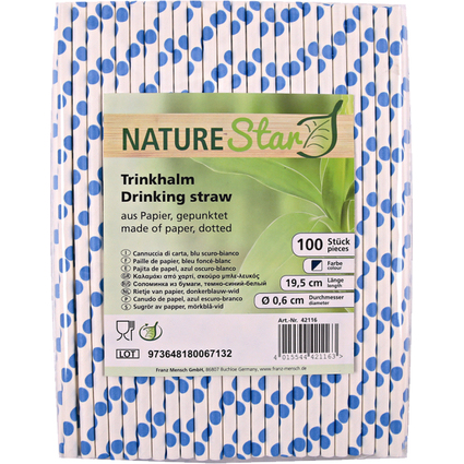 NATURE Star Papier-Trinkhalm, 197 mm, dunkelblau/wei