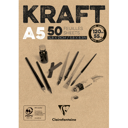 Clairefontaine Zeichenpapierblock "KRAFT", DIN A5, 120 g/qm