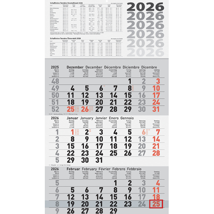 Glocken Wandkalender "3-Monats-Kalender", 2026, grau
