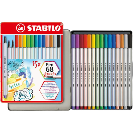 STABILO Pinselstift Pen 68 brush, 15er Metalletui