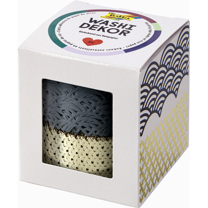 folia Deko-Bordre Washi-Dekor, grau / gold, 2er Set
